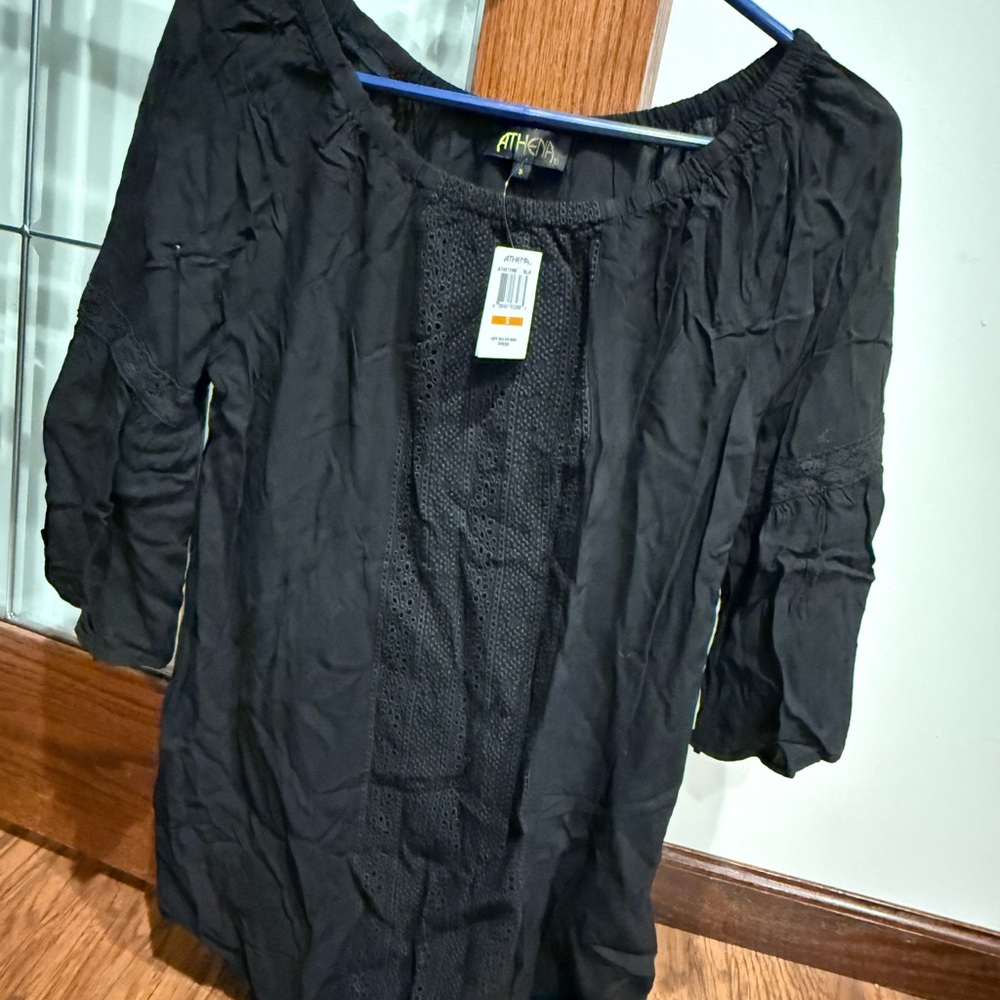 Athena Black Womens Lace Inset Top/cover up - small - nwt